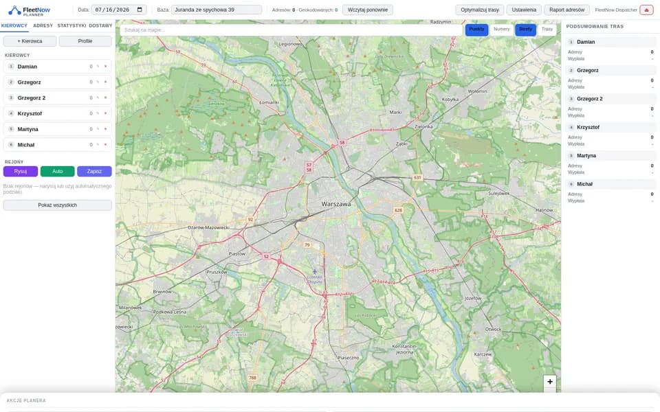 Zrzut ekranu projektu FleetNow Planner